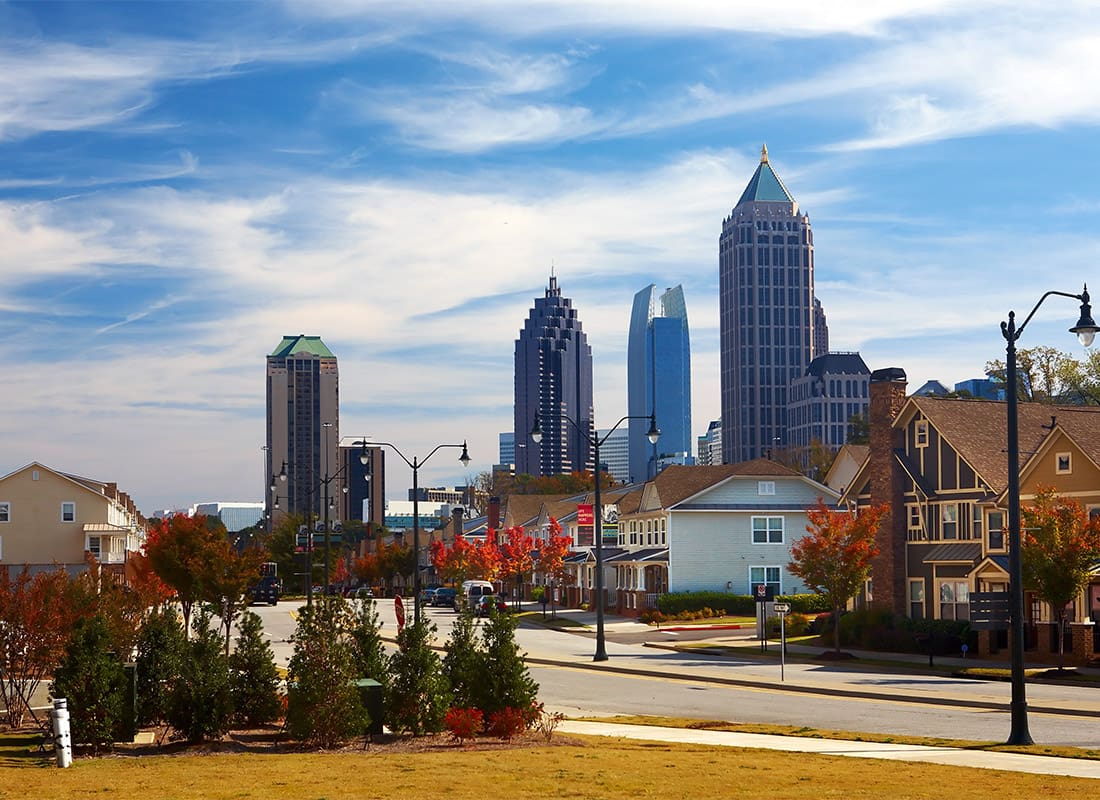 Sylvester, GA - Houses Against the Midtown. Atlanta, Ga. USA on a Beautiful Day